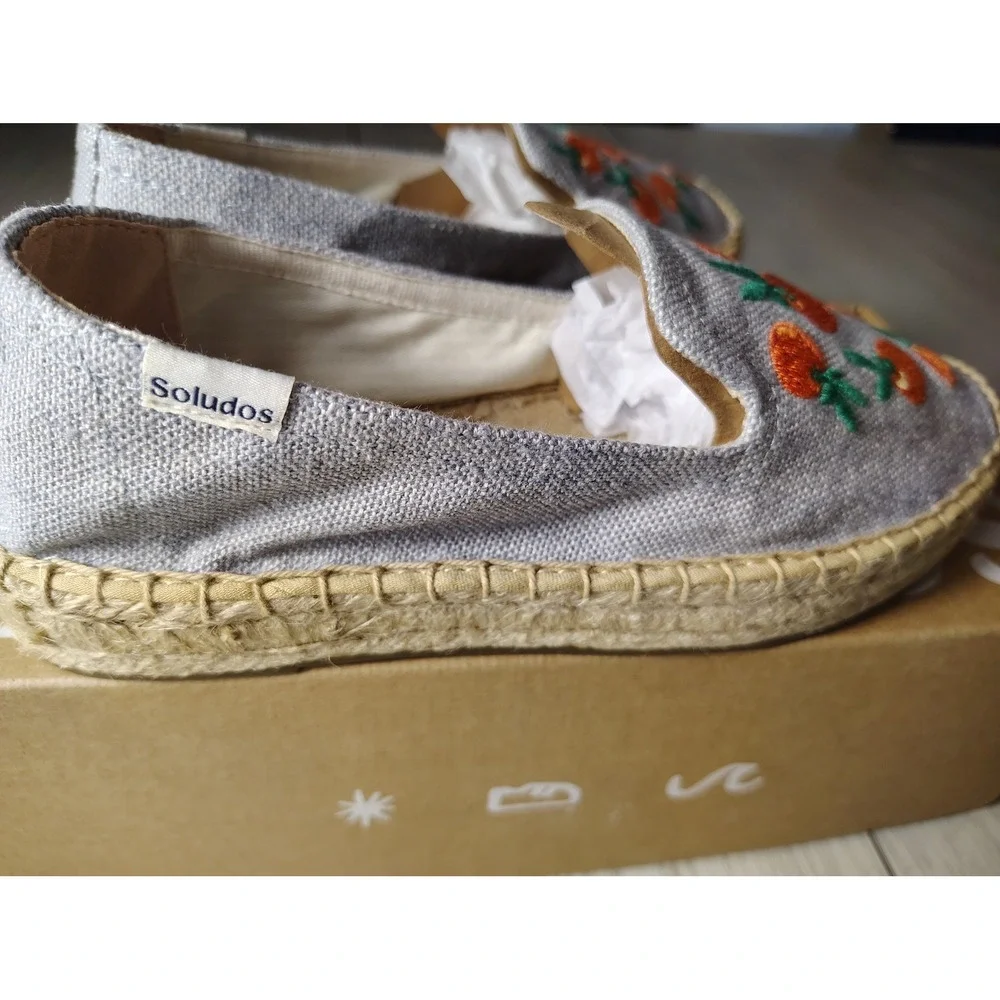Soludos Clementine Platform Espadrille Chambray Blue Orange Fruit Shoes Womens 5